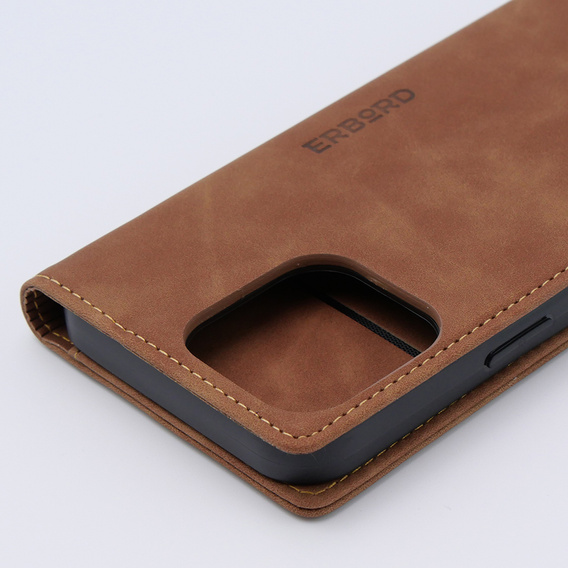 Etui do iPhone 15 Pro, ERBORD Vintage portfel z klapką, brązowe