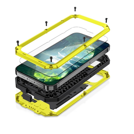 Etui do iPhone 13, R-JUST CamShield Slide, pancerne, żółte / czarne
