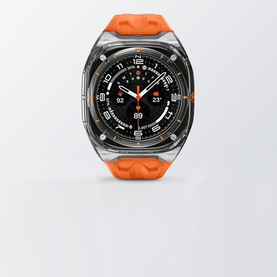Pasek silikonowy z obudową ochronną do Samsung Galaxy Watch Ultra 47mm (2025 / 2024) – pomarańczowy, antywstrząsowy