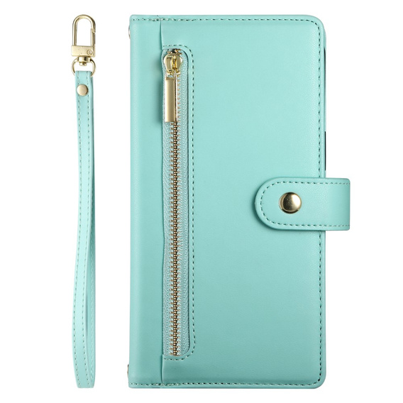 Etui z klapką do Oppo Reno 13F 5G, Wallet Zipper Pocket, miętowe