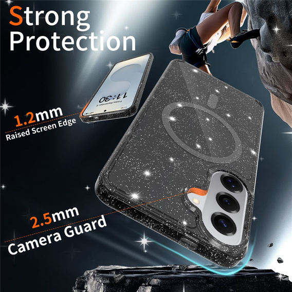 Etui do Samsung Galaxy S26 Plus, do MagSafe, brokatowe, przezroczyste / czarne