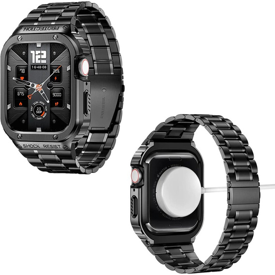 Stalowa bransoleta z etui do Apple Watch Ultra 1/2/3 49mm, Czarna