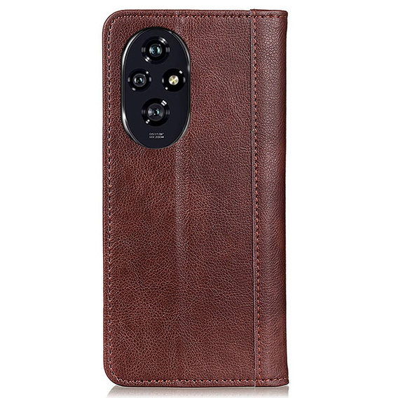 Etui portfelowe ze skóry Split Leather do Honor 200 Pro 5G – brązowe, z podstawką i kieszonkami