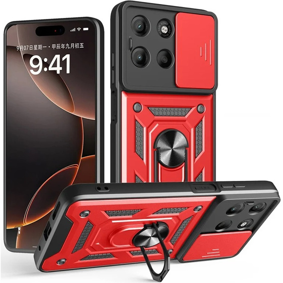 Etui pancerne do Motorola Moto G15 / Motorola Moto G15 Power, CamShield Slide, czerwone