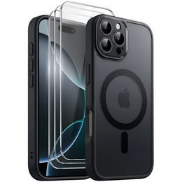 Zestaw Etui do iPhone 16 Pro Max, do MagSafe, ERBORD Matt Case, czarny + 3x Szkło na ekran