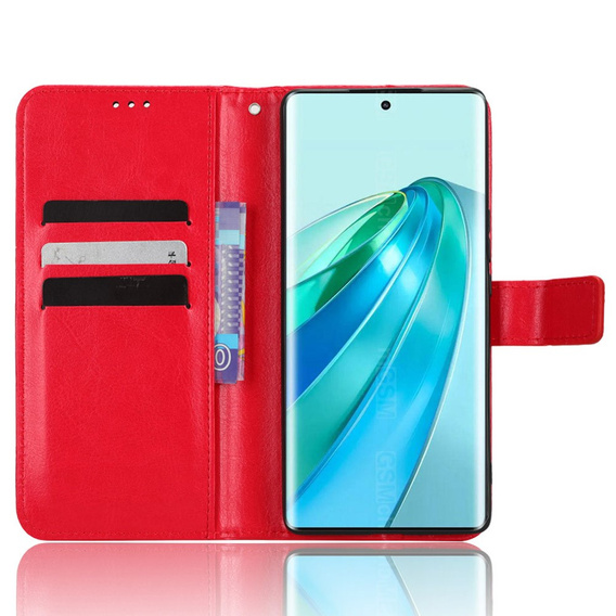 Etui z klapką do Honor Magic 5 Lite, Crazy Horse Wallet, czerwone