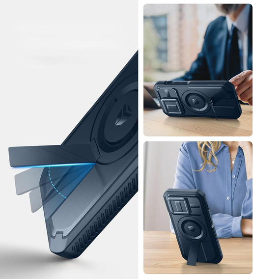 Etui Dexnor do iPhone 14 Pro – magnetyczne, z przesuwaną osłoną aparatu - niebieskie