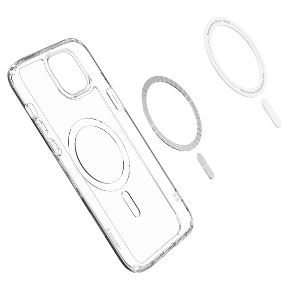 Etui z MagSafe Spigen do iPhone 15, Ultra Hybrid, przezroczyste / białe + Szkło Hartowane 9H