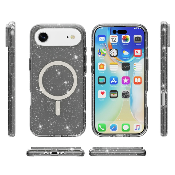 Etui do iPhone Air, do MagSafe, brokatowe, półprzezroczyste czarne