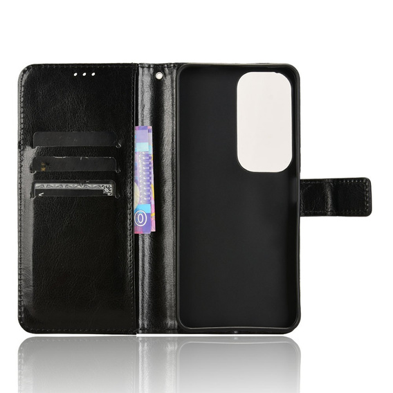 Etui z klapką do Vivo Y19s, Crazy Horse Wallet, czarne