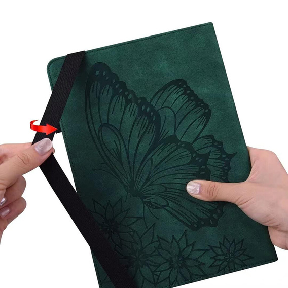 Etui do Samsung Galaxy Tab S10 Lite / S10 FE / S9 FE, Wallet Pen Slot, butterflies, Zielone