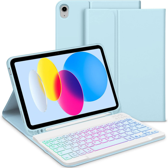 Etui z podświetlaną klawiaturą bluetooth do iPad 10.9 2022 (10 gen.), niebieskie