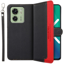 Etui z klapką do Motorola Edge 40 5G, KHAZNEH RFID, czarne / czerwone