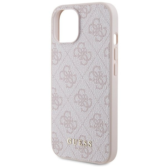 Etui GUESS do iPhone 15, 4G Metal Gold Logo, różowe