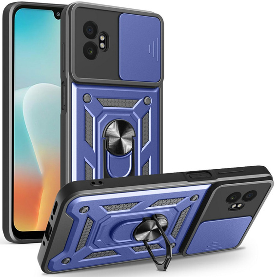 Etui z podstawką i przesłoną aparatu do Samsung Galaxy Xcover 7 Pro – granatowe, pancerne, z ochroną kamery