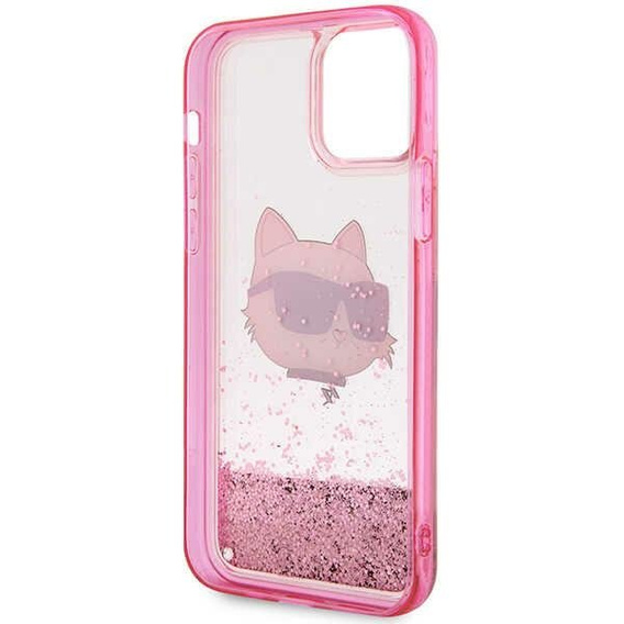 Etui Karl Lagerfeld do iPhone 12 / 12 Pro, Liquid Glitter Choupette Head, różowe