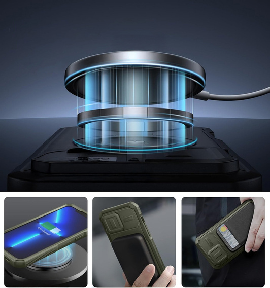 Etui pancerne Dexnor CamProtect z MagSafe do iPhone 12 Pro Max / 13 Pro Max – zielone