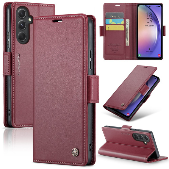 Etui z klapką CASEME do Samsung Galaxy A54 5G, Litchi Wallet, czerwone