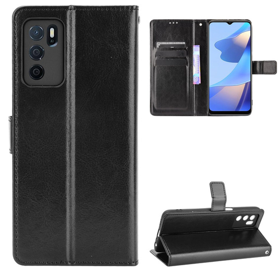 Etui z klapką do Oppo A16, Crazy Horse Wallet, czarne