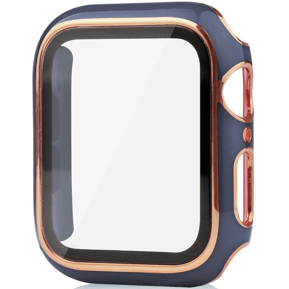 2w1 Etui + Szkło Hartowane do Apple Watch 7/8 41mm - Niebieski / Złoty