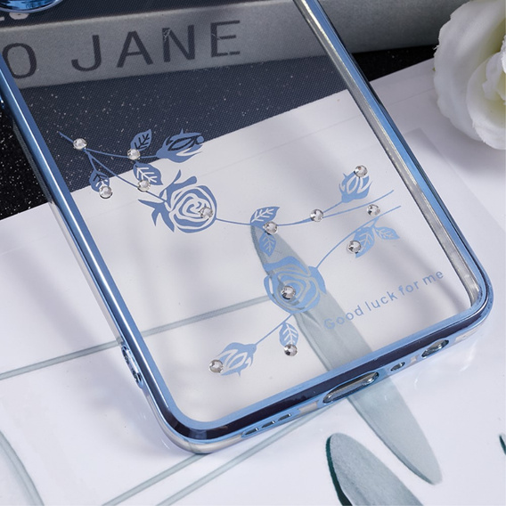 Etui do Oppo Reno8 T 4G, Glitter Flower, niebieskie