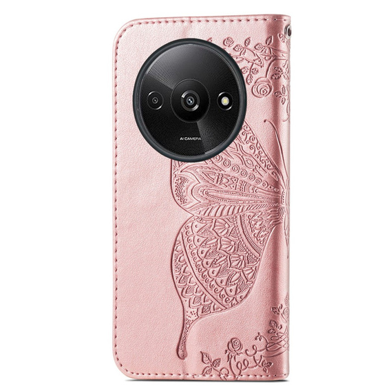 Etui z klapką do Xiaomi Redmi A3, Butterfly, różowe rose gold