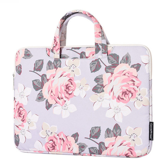 Torba na Laptopa 13" z Nadrukiem Różanym i Uchwytem - Szara