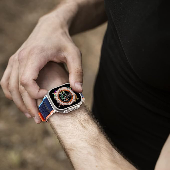 Pasek Nylonowy do Apple Watch 1/2/3/4/5/6/7/8/9/10/11/SE Ultra 1/2/3 42/44/45/46/49mm, Granatowy/Pomarańczowy