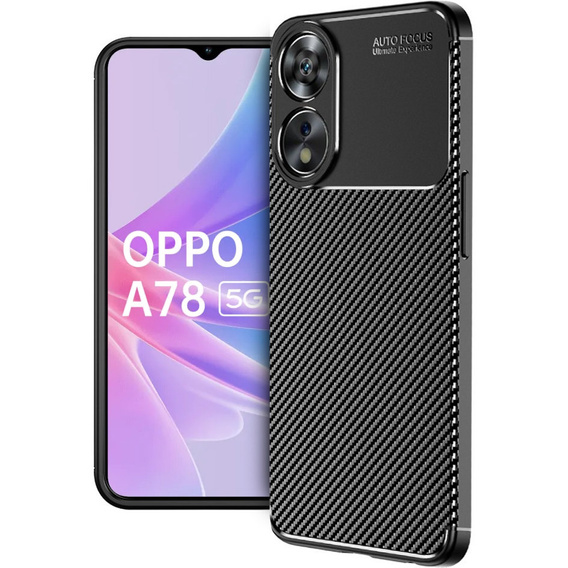 Zestaw Etui do Oppo A78 5G, Carbon Gel, silikonowe ochronne, czarne + Szkło