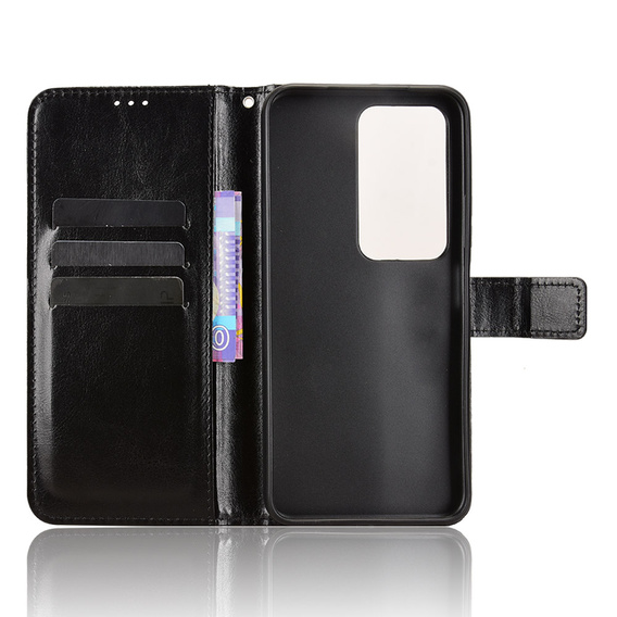 Etui z klapką do Xiaomi Redmi 15 5G / 4G, z teksturą Crazy Horse, czarne