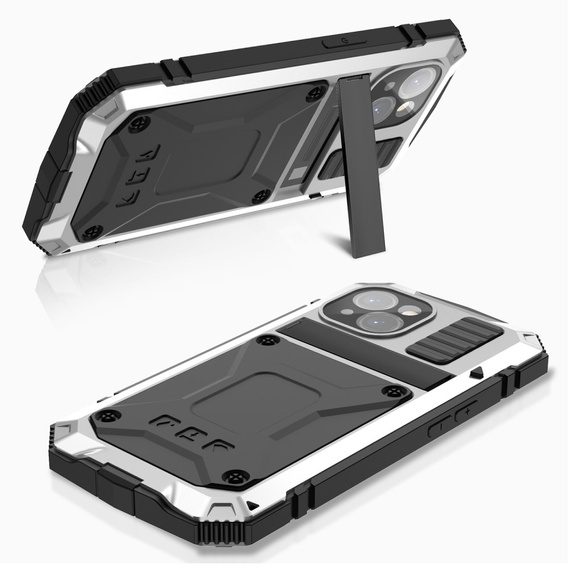 Etui do iPhone 15 Plus, R-JUST, pancerne, srebrne / czarne