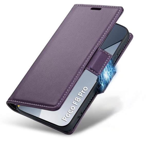Etui do Xiaomi Poco F8 Pro, ERBORD Glossy Litchi, portfel z klapką, fioletowe