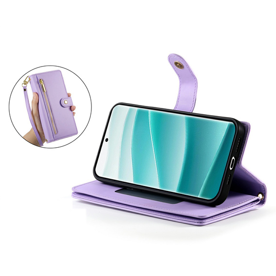 Etui z klapką do Xiaomi Redmi Note 15 Pro 5G, Wallet Zipper Pocket, fioletowe