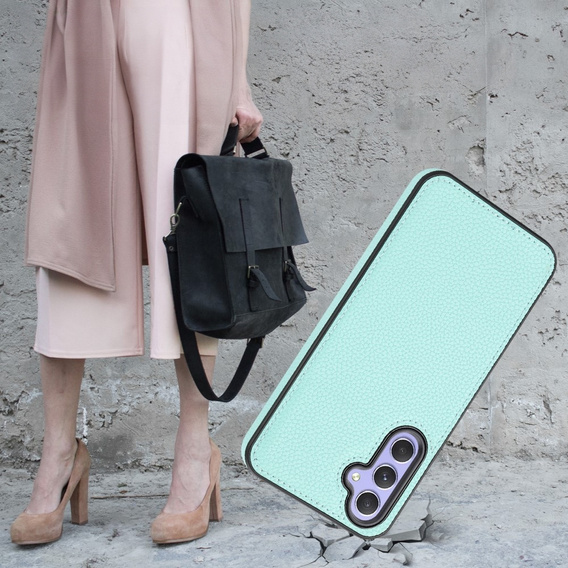 Etui skórzane do Samsung Galaxy A25 5G, Obudowa Lychee leather Case, niebieskie + Szkło 9H