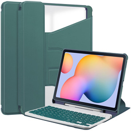 Etui z klawiaturą do Samsung Galaxy Tab S6 Lite 10.4" 2020/2022/2024, Rotary 360° Leather, ciemnozielone