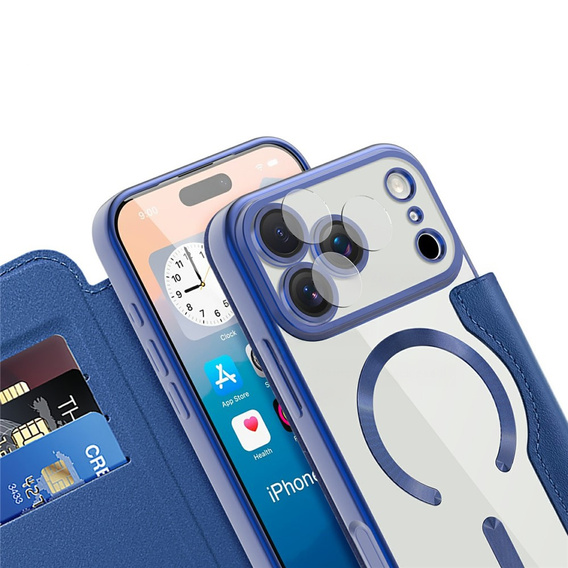Etui z klapką do iPhone 17 Pro Max, RFID Wallet MagSafe z ochroną aparatu, granatowe