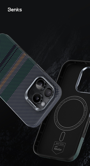 Etui BENKS Kevlar do iPhone 15 Pro Max, Magnetic Armor Pro Aurora 600D B062, do MagSafe, zielone