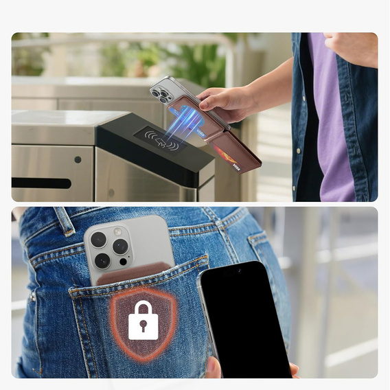 Magnetyczny portfel SURITCH do MagSafe z podstawką i funkcją NFC – brązowy