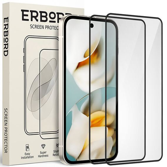 2x Szkło Hartowane do Google Pixel 9A, ERBORD 3D pełne, szybka na cały ekran
