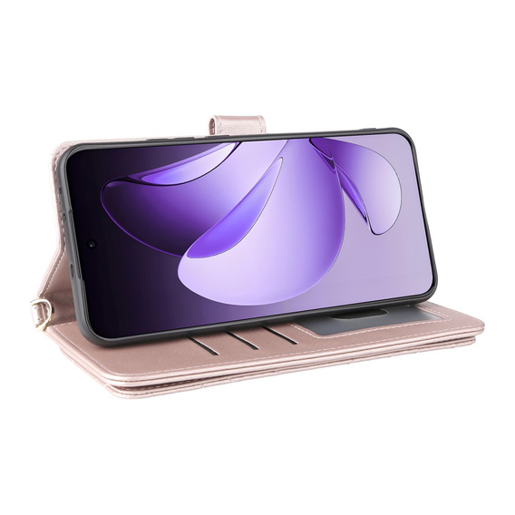 Etui z klapką do Oppo Reno 13 Pro 5G, Crossbody Leather Wallet, różowe