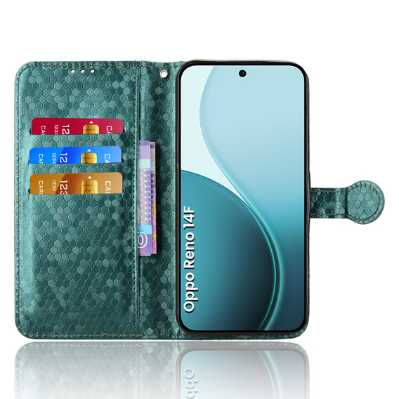 Etui z klapką do Oppo Reno 14 F / 14 FS, Wallet Rhombus, zielone