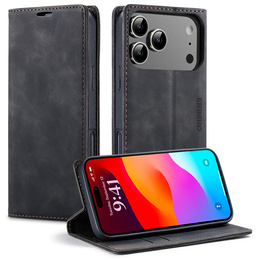 Etui do iPhone 17 Pro, ERBORD Vintage portfel z klapką, czarne