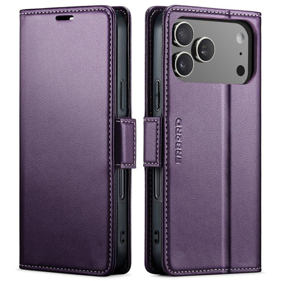 Etui do iPhone 17 Pro Max, ERBORD Glossy Litchi, portfel z klapką, fioletowe