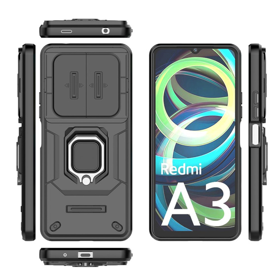 Etui do Xiaomi Redmi A3, KickStand Camera Lens, czarne