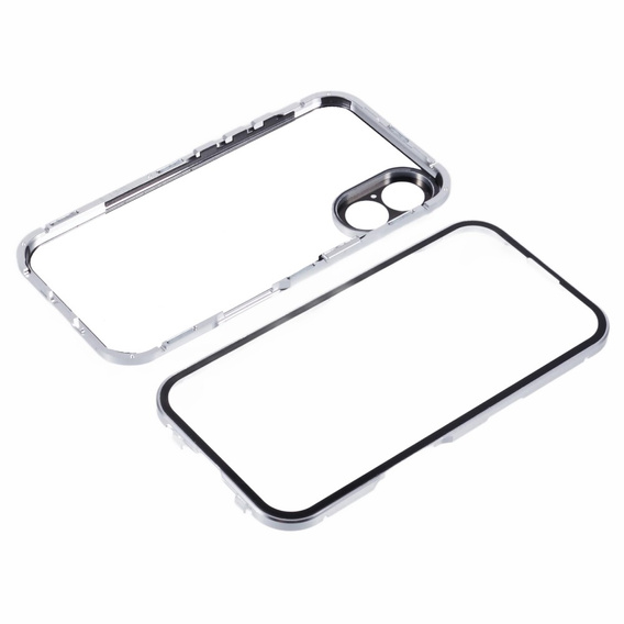 Etui do iPhone 16, Magnetic Dual Glass, srebrne