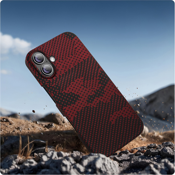 Etui do iPhone 16, Aramid Fiber MagSafe, czerwone