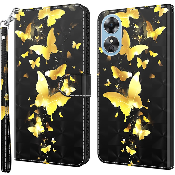 Etui z klapką do Oppo A17, Wallet, Butterflies złote