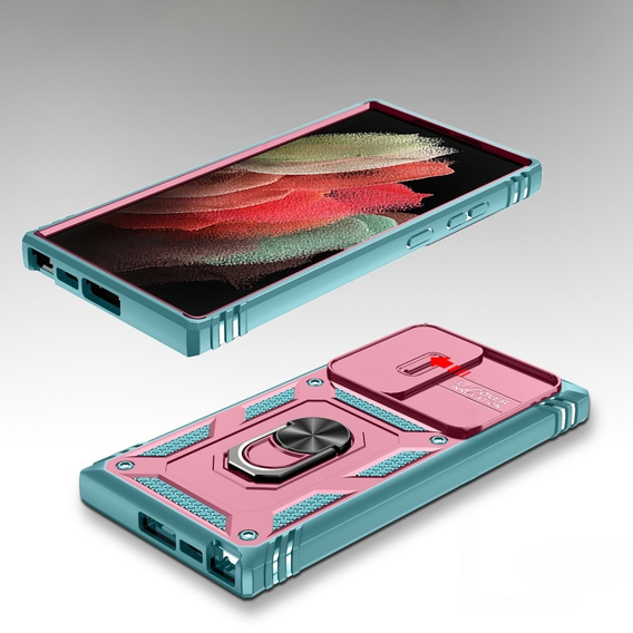 Etui pancerne do Samsung Galaxy S23 Ultra, CamShield Slide, różowe / zielone