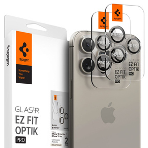 2x Spigen OPTIK.TR "EZ FIT", Szkło Hartowane na Aparat do iPhone 15 Pro / Pro Max / 14 Pro / Pro Max, Tytanowe