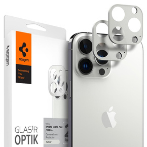 2x Spigen OPTIK.TR - Szkło Hartowane na Aparat do iPhone 13 Pro / 13 Pro Max, Silver